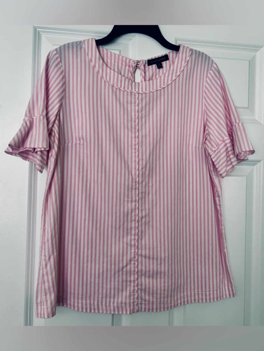 Banana Republic Pink and White Striped Ruffle Sleeve Blouse